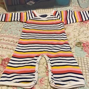Striped Multi-Color Baby Footie One-Piece Toobydoo new york Navy, Pink & Yellow